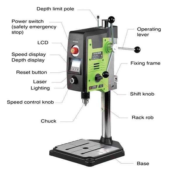 Bordboremaskine, 800W motor, 6 hastighedsindstillinger, holdbar konstruktion