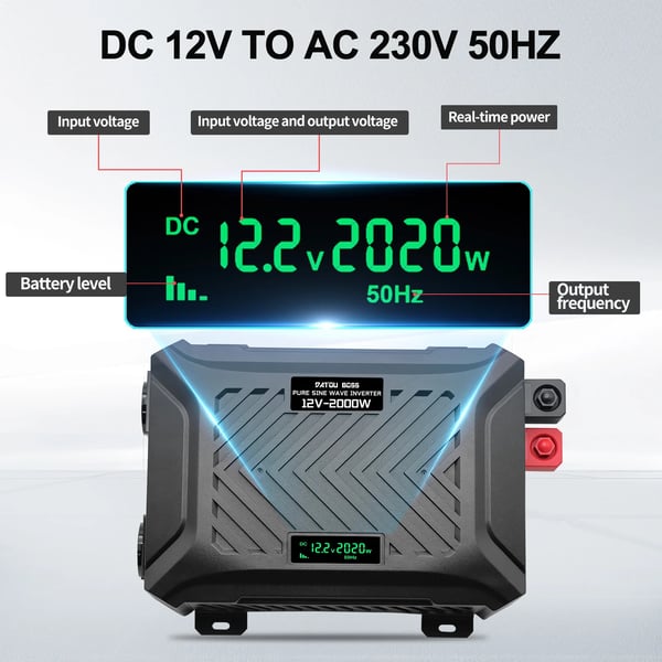 Inverter, 2000W belastningskraft, 4000W spidskraft, USB-opladning,E2000W-12V