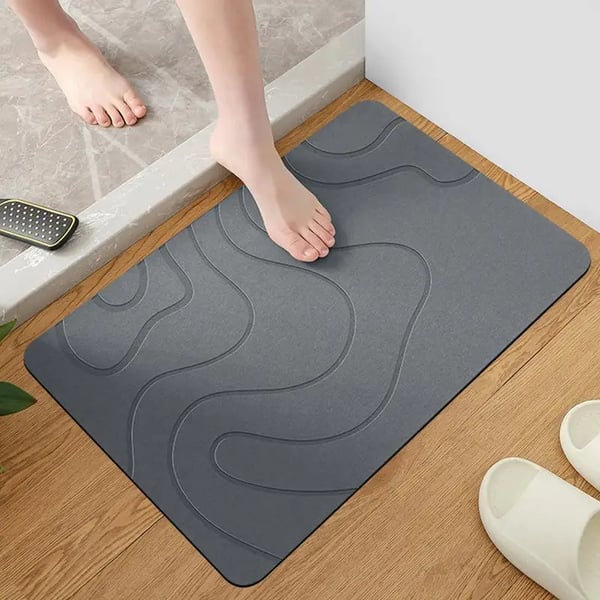 Diatomit Bademåtte, Hurtig Tørring, Skridsikker Design,Mørk Grå
