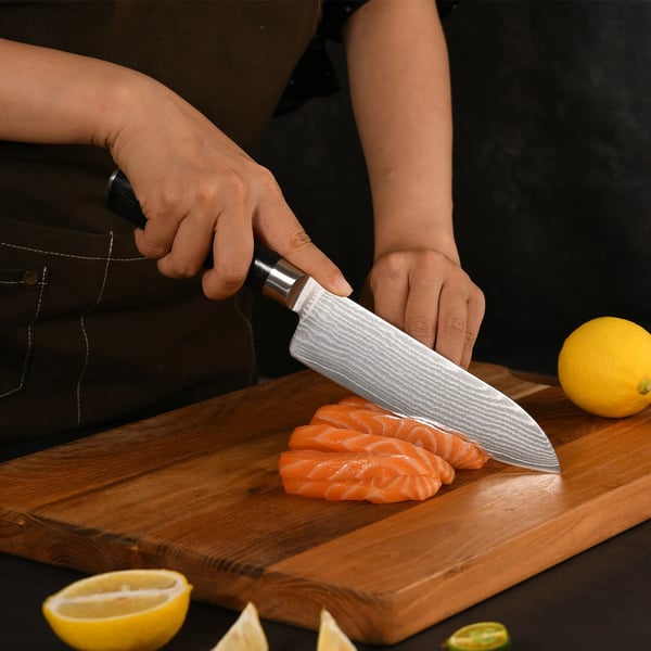 Santoku-veitsi, korkeahiilinen teräs, mukava Pakkapuukahva,7 tuumaa