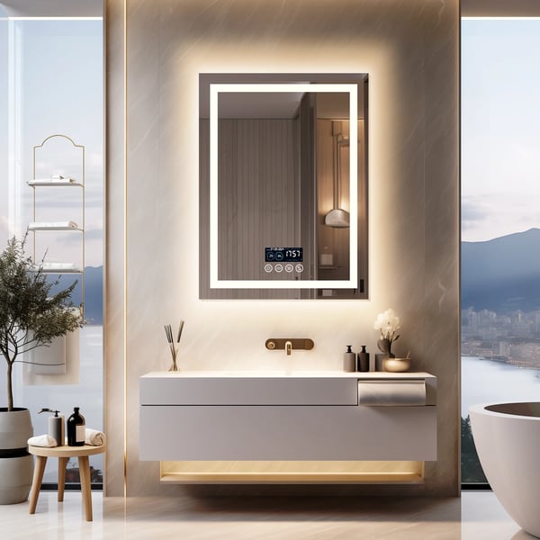 LED Badrumsspegel, Bluetooth-högtalare, Antimolnfunktion,Guld