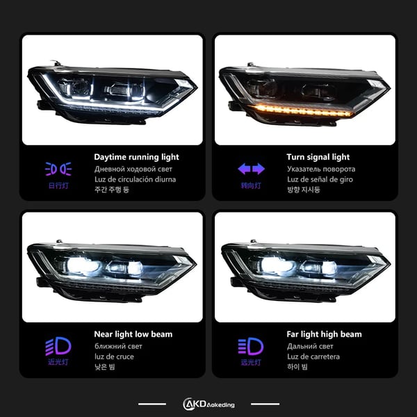 Forlygtesamling, LED-belysning, projektorlinse,Double U All LED, Venstrehåndsdrift
