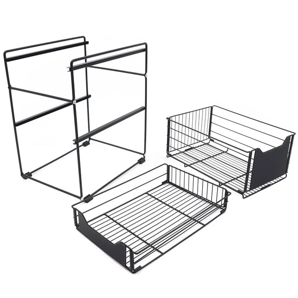 Opbevaringsreol, 2-niveau design, holdbar metal konstruktion,sort