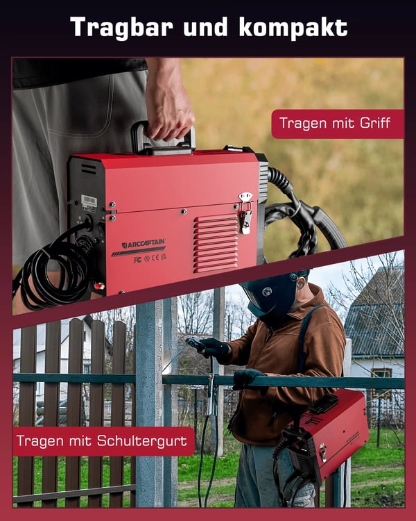 MIG svejsemaskine, 4-i-1 funktionalitet, 8,4 kg vægt, 13,7 x 5,3 x 9,45 tommer dimensioner, EU stiktype, CE certificeret