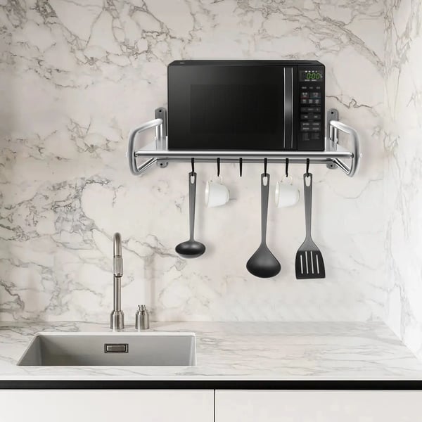 Mikrovågsställ, Rostfritt Stål, Väggmonterad Design,Silver