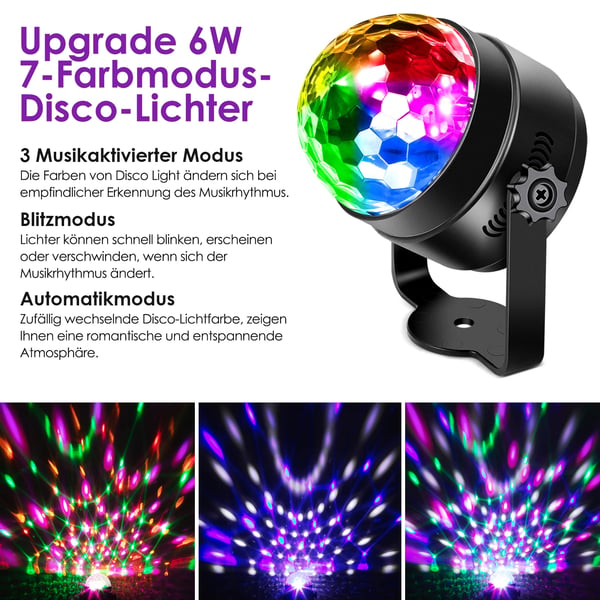 Disco Lys, 6W Effekt, 220V Spænding, 7 Farvekombinationer, 3 Aktiveringsmåder, Bærbart Design