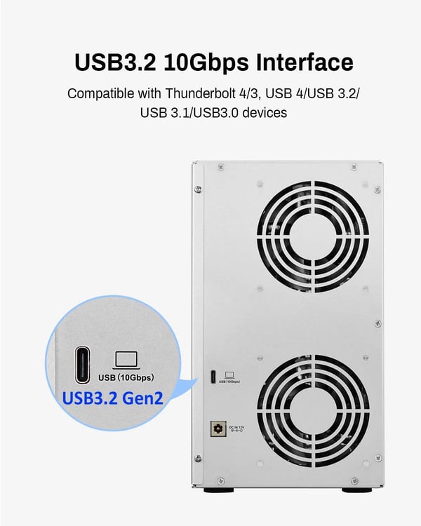 Ekstern Harddisk Enclosure, USB 3.2 Gen2, SATA Interface, Op til 22TB pr. Harddisk, Op til 132TB Total Kapacitet, Hot Swappable