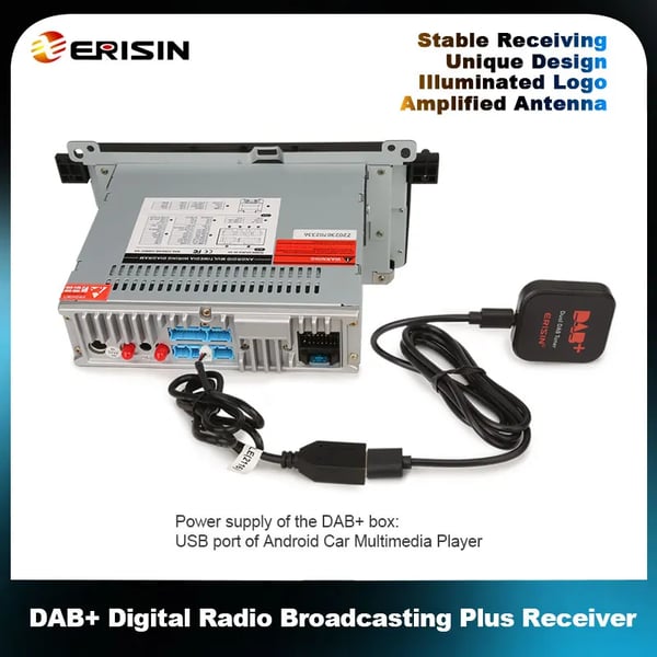 DAB Radio Modtager, Dobbelt Tuner, Digital Audio Broadcasting, Understøtter Android 11/12/13, Støjfri Transmission, CE Certificeret
