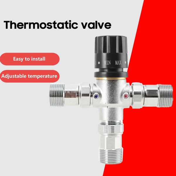 Termostatisk blandingsventil, zinkfri messing, temperaturinterval 15-70 °C, automatisk flowjustering, skoldbeskyttelse