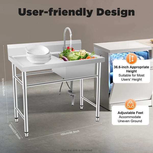 Rustfrit Stål Vask, Moderne Design, 360° Vandhane,Sølv