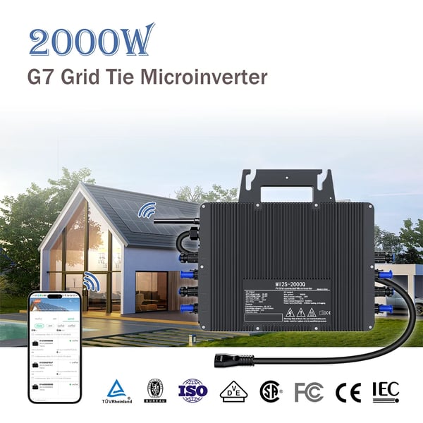 Solmikroinverter, Wi-Fi-forbindelse, IP67 vandtæt,2000W, 230V AC, 22-50V
