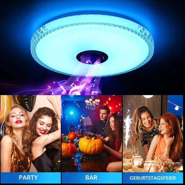 Loftlampe, Bluetooth-højttaler, RGB-farveskift,60W