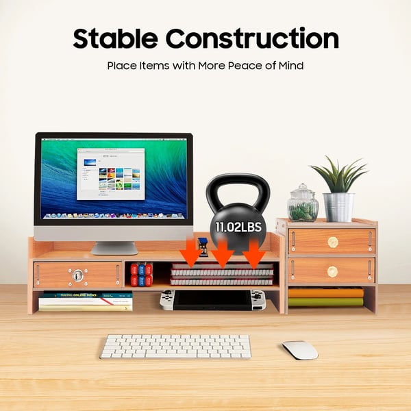 Monitorstand, Multi-skuffeopbevaring, Pladsbesparende Organizer,1-5 Celler, Appelsin