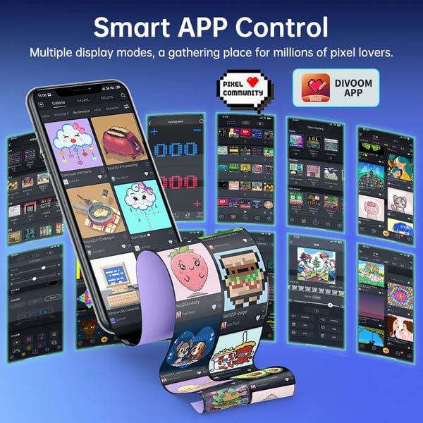 Pixel Art Ur, Smart App Kontrol, RGB LED Skærm,Times Gate grå