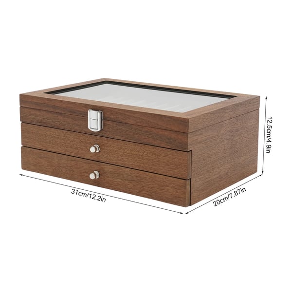 Wood Pen Display Case, 34 Slots, Drawer Storage, Acrylic Top,Brun