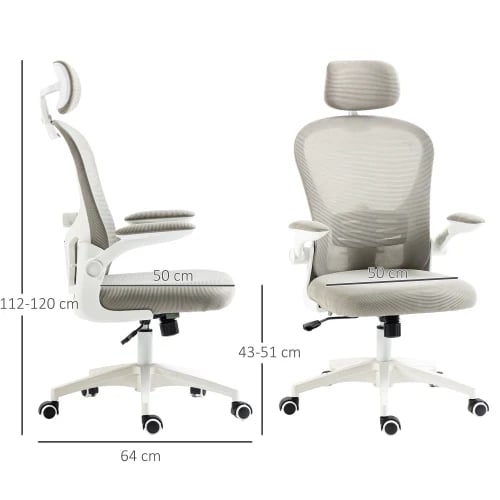 Kontorsstol, Justerbar Höjd 40-50 cm, Belastningskapacitet 120 kg, 4D Ryggstöd, Andningsbart Nätmaterial, Inkluderar Montering