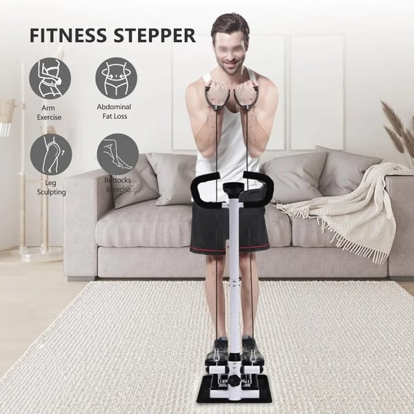 Fitness Stepper, Højdejusterbar, Modstandsbånd Inkluderet,sort