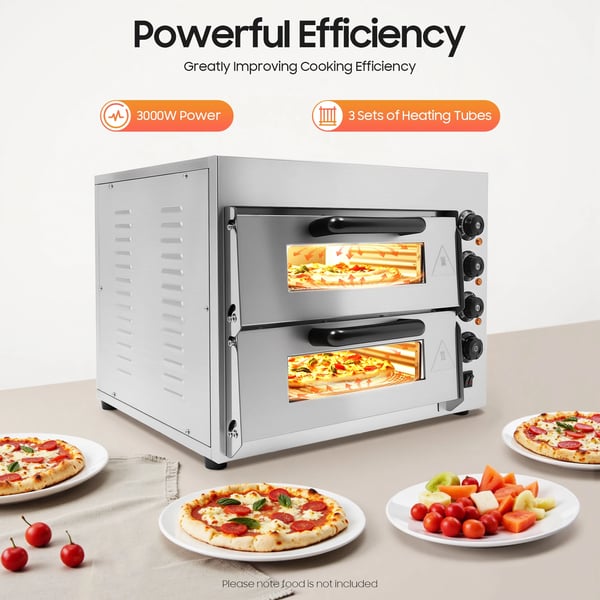 Pizzaovn, 3000W, 220V, 2 niveauer, 50-350℃ temperaturinterval, 57 x 47,5 x 44 cm dimensioner