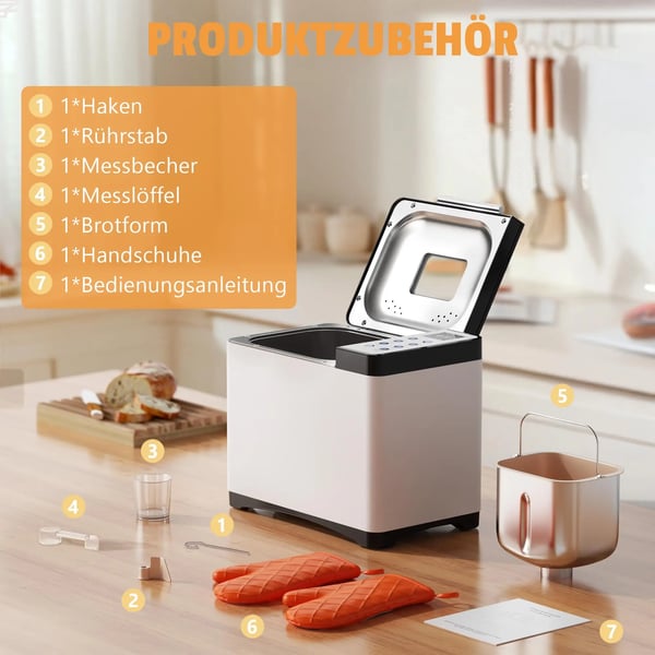 Brödmaskin, 20 Programfunktioner, 15-timmars Timer,VIT