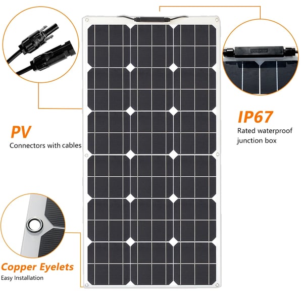 Solpanel Kit, Fleksibelt Design, Vandtæt Beskyttelse,200w 12v 24v 20A kit
