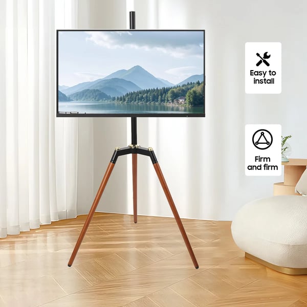 TV Beslag, Bøgtræ og Gunmetal Design, Passer til 32 til 65 Tommer, 70° Lateral Rotation, Højdejusterbar, Bor-fri Installation