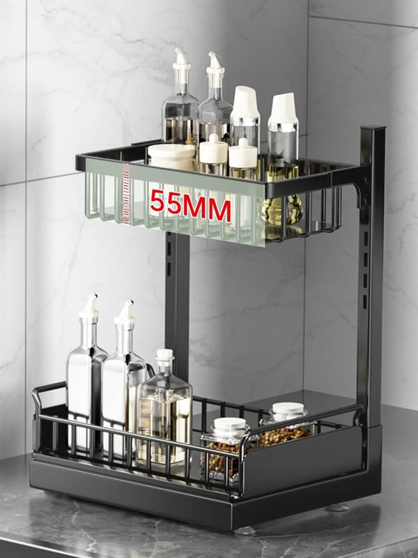Under Sink Organizer, Højdejusterbar, Skydelåger,sort