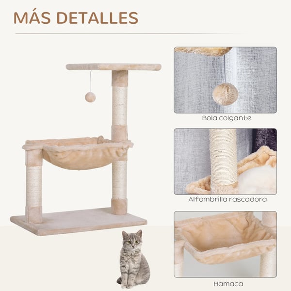 Kattens Kradsetræ, Holdbart Træ, Kompakt Multi-Niveau Design,Beige