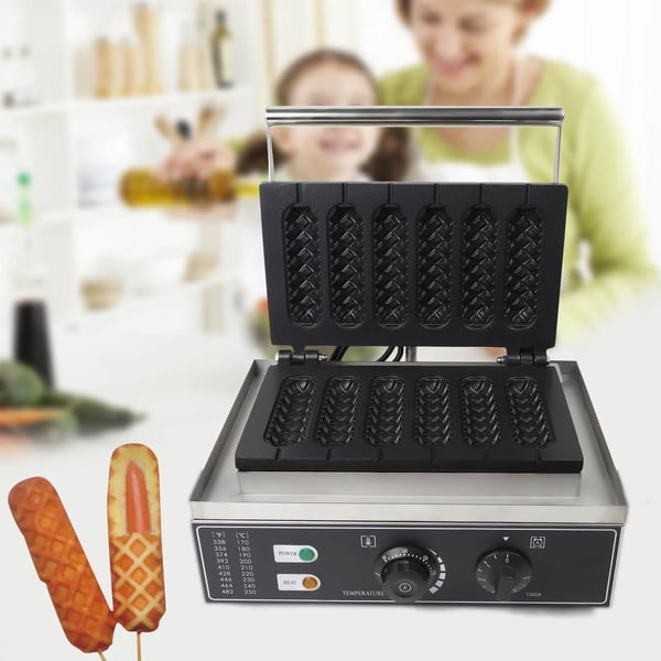 1500W Vaffeljern, Bager 6 Vafler Samtidig, Non-Stick Overflade, Perfekt til Kommerciel Brug
