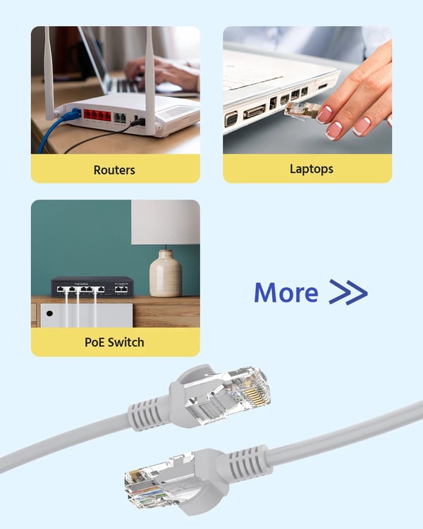 Ethernet Kabel, 30m Længde, Cat6e 4-Par UTP, 26 AWG Leder, 8P8C Guldbelagte Stik, 100Mbps Overførselshastighed