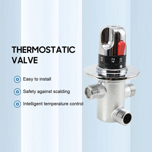 Termostatisk blandingsventil, messingkonstruktion, temperaturstabilisering ved 100,4 ℉, rækkevidde fra 68-140 ℉, egnet til varmtvandsanlæg