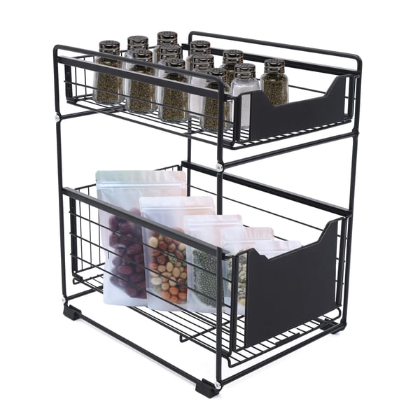 Opbevaringsreol, Dobbelt-Tiers Design, Pladsbesparende Organizer,sort