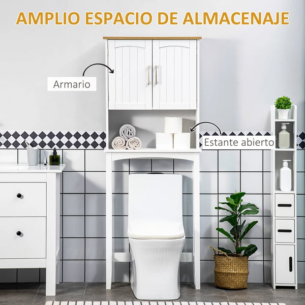 Badeværelsesskab, Over Toilet Design, Justerbar Hylde,Hvid