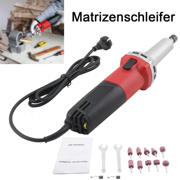 Elektrisk Dødsgrinder, 750 W, Variabel Hastighed op til 27000 RPM, Collet Chuck Diameter φ6mm, Tilbehørssæt Inkluderer 14 Stykker, Vejer 2,2 kg