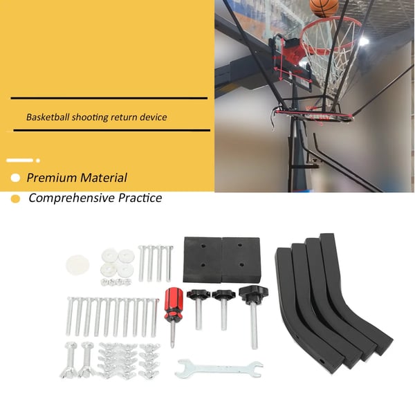Basketball Skudtræner, Rustfrit Stål Materiale, Justerbare Dimensioner, Rotérbar 180° Rende, Kompatibilitet med Standard Kurve, Nem Samling