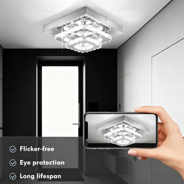 Loftlampe, LED-belysning, Elegant Krystal Design,Kold Hvid, 30x30x11cm, HVID