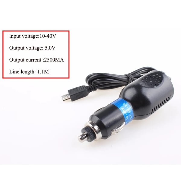 GPS Navigator Oplader, 12V/24V Indgang, 5V/2.5A Udgang, Mini USB Interface