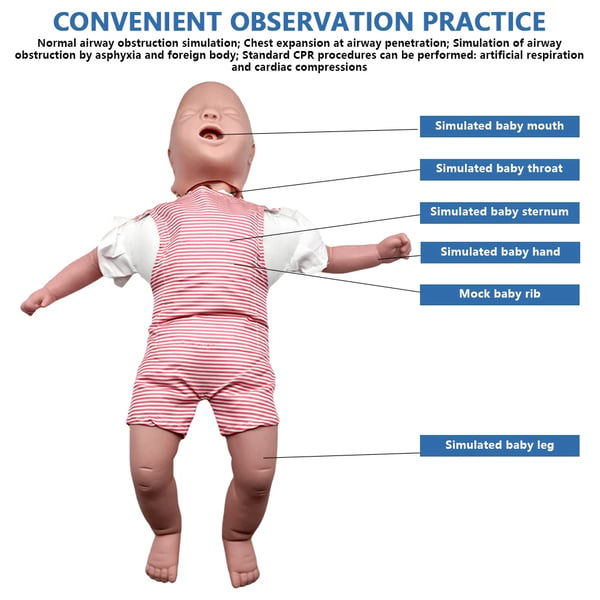 Spædbarns CPR dukke, gummimateriale, egnet til spædbarns CPR træning, vægt 2,3 kg, realistisk simulation til øvelse af nødteknikker