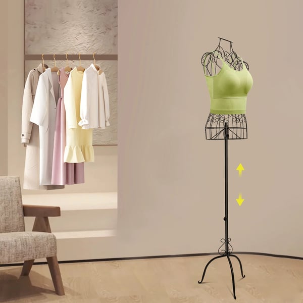 Overkropsmannequin, Jernmateriale, Justerbar Højde 140-160 cm, Skulderbredde 32 cm, Hals 10,5 cm, Talje 19 cm