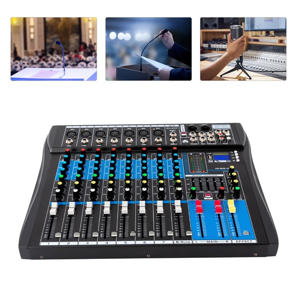 Stereo Lydmixer, 8 Kanaler, Bluetooth Kompatibilitet,sort