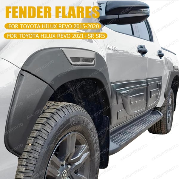 Fender Flares, Mat Sort, Kompatibel med Toyota Hilux, Sæt af 6,6 tommer grå stil