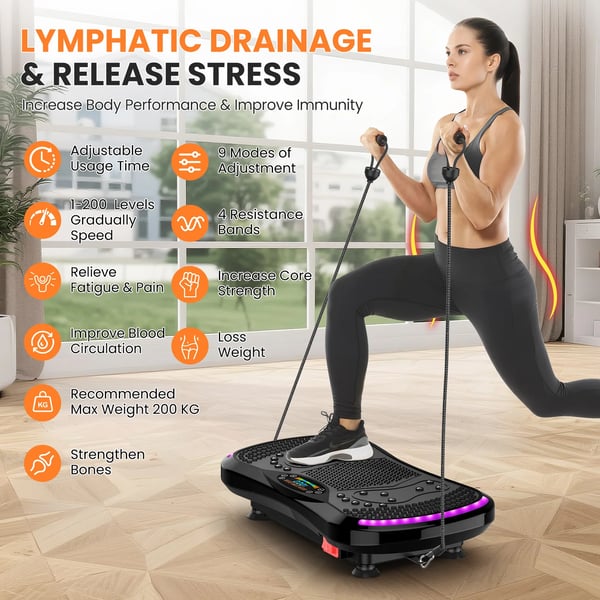 Vibrationsplade, Bluetooth-højttaler, 9 muskelstimulerende programmer,9 Sport Udstyr