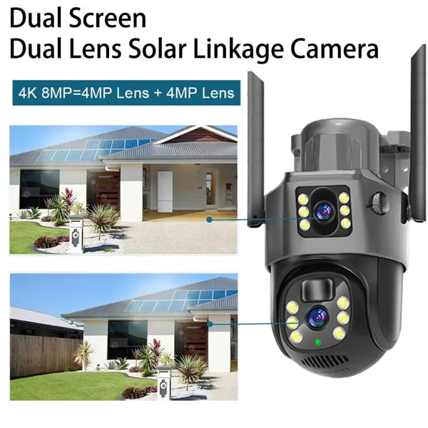 Sikkerhedskamera, 8MP opløsning, dual linse design,WIFI Kamera Ingen Kort