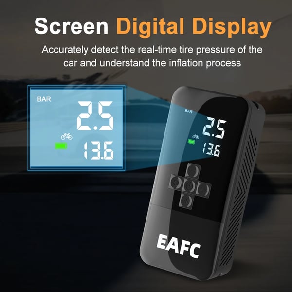 Luftpump, Bärbar Design, LED Digital Display,Batteridriven, trådlös