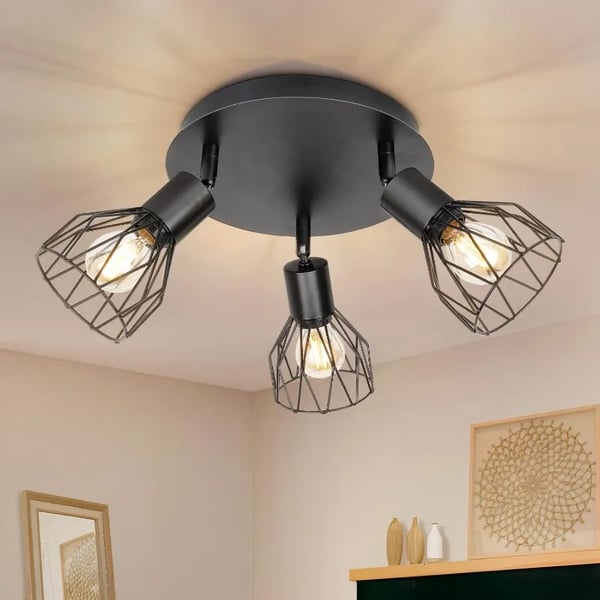 3-Arm Lysekrone, Justerbare Wire Cage Lygter, E14 Pærebase, Moderne Stil,Ingen pære, sort