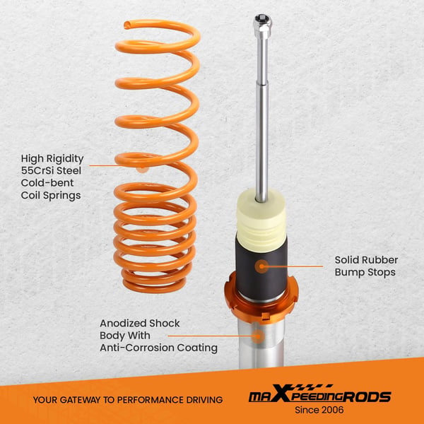 Coilover Stød, Ikke-justerbar dæmper, Fjedersats Foran 2,5 kg/mm, Justerbar Højde 35mm - 75mm, Coilover Længde Foran 400mm - 530mm