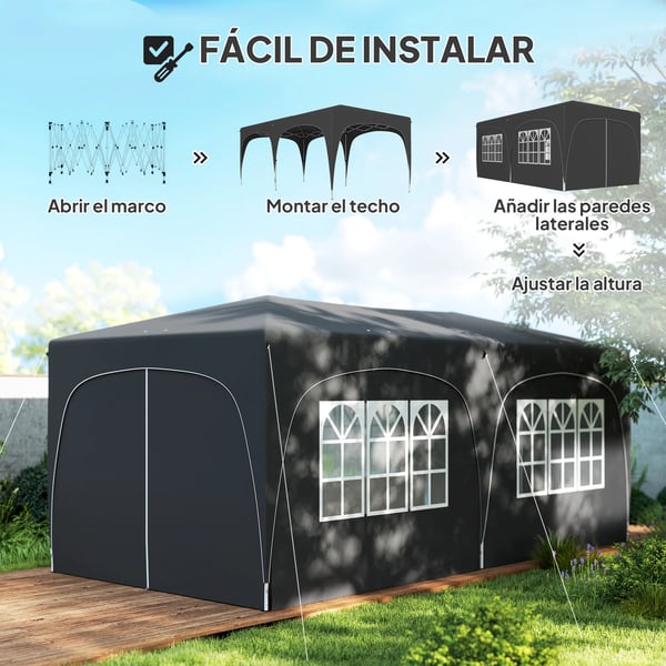 Gazebo Telt, 6,0 m x 3,0 m Dimensioner, UPF50 Stof, Justerbar Højde, 6 Sidevægge, 4 Vinduer