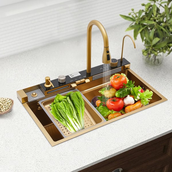 Köksdisk, Multifunktionell Design, Integrerad Blandare,Guld