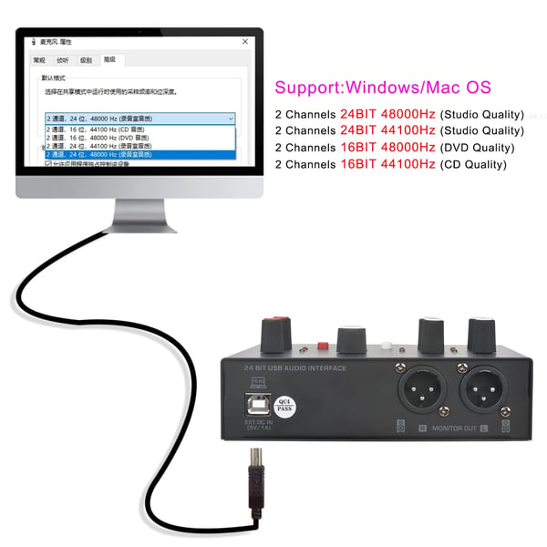 USB Audio Interface, 24-bit 48kHz Optagelse, Multi-Channel Indgang,UC86