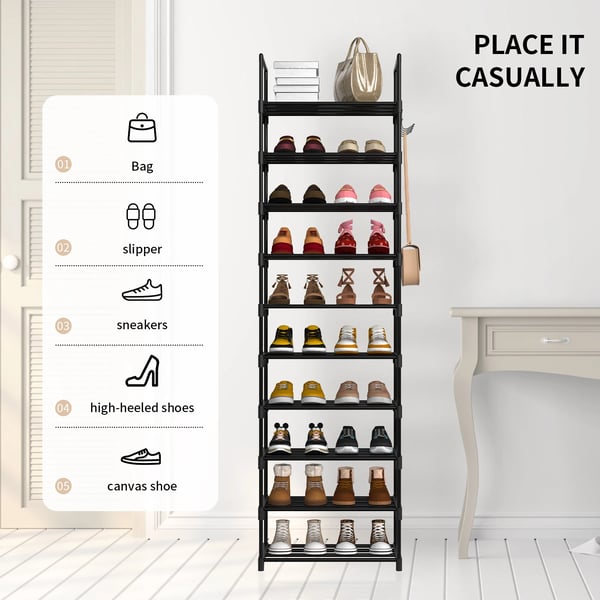 Sko Rack, 10-Lags Kapacitet, Pladsbesparende Design,10 Tier