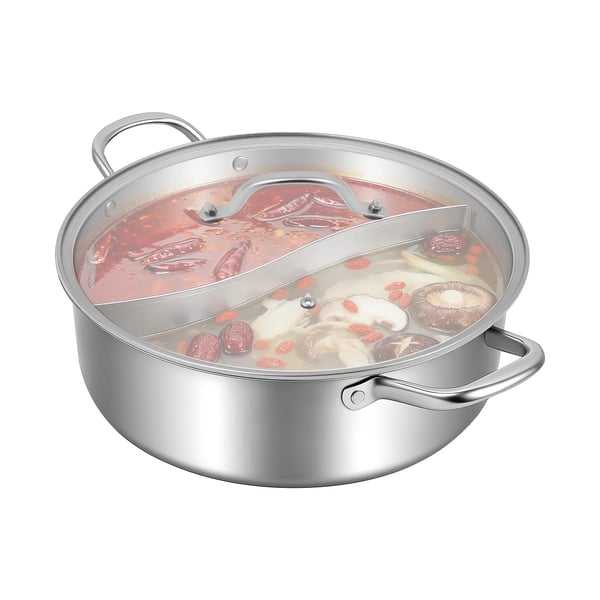 Hot Pot, 304 rustfrit stål, 29 cm diameter, 30 cm indre diameter, glaslåg, 2 rum